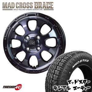 4本セット マッドクロス グレイス GRACE 14x4.5J 4/100 +45 BKC/BK MUDSTAR マッドスター ラジアル A/T 155/65R14 WL ミラ スペーシア