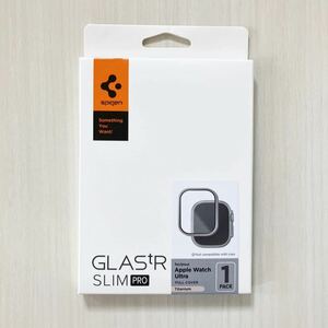 Spigen GlastR Slim Pro 保護バンパー ガラスフィルム Apple Watch Ultra 49mm 用 アルミニウム枠 一体型 貼り付け簡単 チタニウム