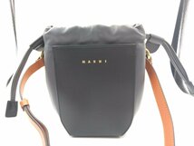 極美品 MARNI/マルニ 巾着型 ショルダーバッグ ガゼット ブラック×グレー レザー_画像2