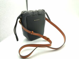 極美品 MARNI/マルニ 巾着型 ショルダーバッグ ガゼット ブラック×グレー レザー