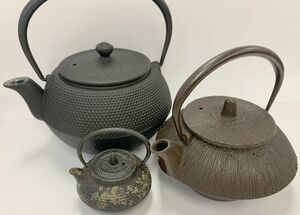 X446-I39-2711 南部鉄器 鉄瓶 ポット 急須 茶道具 茶器 食器 工芸品 幅約6.5~16cm 重さ約136~1292g 3点セット ⑥