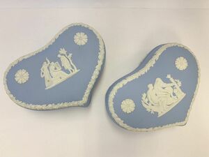 X439-I39-2660 WEDGWOOD ウエッジウッド ジャスパー 蓋付き 小物入れ アクセサリーボックス ハート ブルー 2点セット ⑥