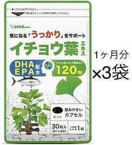 ★送料無料★イチョウ葉エキス 約3ヶ月分(1ヶ月分30粒×3袋) シードコムス サプリメント DHA EPA配合 フラボノイド テルペノイド