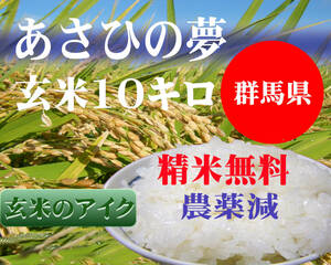 あさひの夢玄米１０Kg（ご指示あれば白米・無洗米に発送直前精米無料で鮮度バツグン指示にて小分けも）●令和５年新米！群馬県産直 低農薬