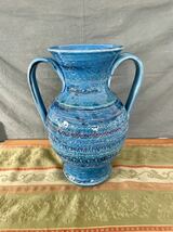 ★ 花瓶 陶器 イタリア製 ブルー 青 紋様模様 フラワーベース カフェ オブジェ_画像2