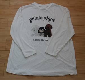 *ジェラートピケ gelato pique*大人気♪可愛すぎてメロメロ♪3匹ワンちゃんドッグ長袖Tシャツfreesize白 男女兼用トイプードルマルチーズ犬