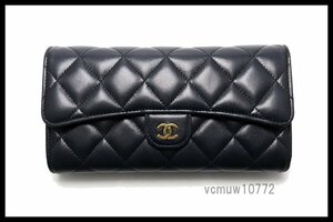 近年モデル希少美中古■CHANEL 30番台 マトラッセ レザー 2つ折り長財布 シャネル■1102ms299-4D①