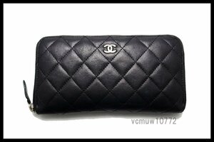 希少美中古■CHANEL 15番台 マトラッセ レザー ラウンドファスナー 長財布 シャネル■1102dh304403