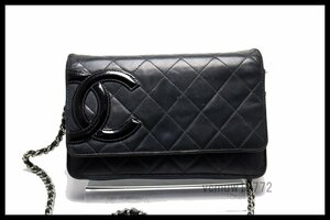 希少美中古■CHANEL 16番台 カンボンライン SV金具 レザー チェーンウォレット 長財布 シャネル■1109un77-2D