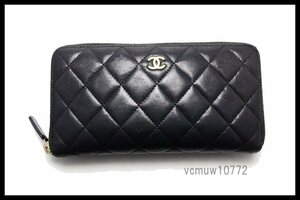 近年モデル希少美中古■CHANEL 21番台 マトラッセ レザー ラウンドファスナー 長財布 シャネル■1123dr380621