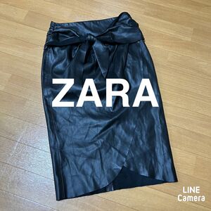 ZARA ザラ　カシュクールリボン膝丈スカート　フェイクレザー