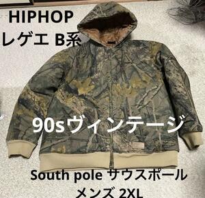 90sヴィンテージ☆HIPHOP B系 SOUTH POLEサウスポール ツリーカモ迷彩ダック地中綿パーカージャケットブルゾン メンズ ビッグ大きい2XL