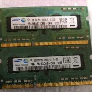  ノートパソコン用メモリ Samsung DDR3 Memory SO-DIMM 204pin PC3-12800S 1600MHz M471B5773CHS-CK0 2GB x2 合計 4GB 動作品 管5B2