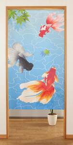  new goods noren [ Japanese style noren ] Noren wave . goldfish goldfish golgfish water surface momiji. leaf blue 85×150cm