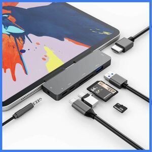 3XI USB C ハブ 7in1 iPad Air 4 ハブ 4K HDMI 出力 PD充電 USB3.0 ハブ SD/TFカードリーダーヘッドホンジャックタイプHDMI 変換 アダプタ