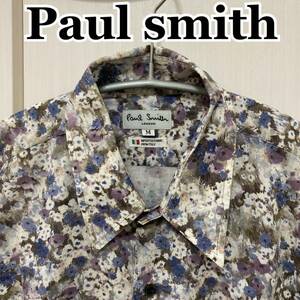 ポールスミス　PaulSmith 花柄シャツ　フラワープリント　パープル　ブルー