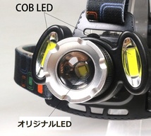 ＠ ヘッドライト ヘッドランプ 18650 LED 頭 充電式 釣り フィッシング 登山 アウトドア 三灯COB 単品 01_画像2