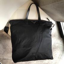 Z1016/22【1円〜】PRADA プラダ 2WAY ショルダーバッグ トートバッグ サフィアーノ ナイロン ブラック 正規品_画像4