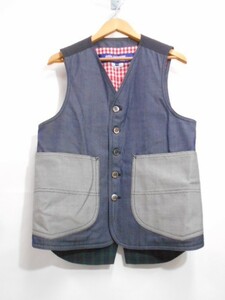 67 送60サ 1127%D13 JUNYA WATANABE COMME des GARCONS 裏地チェック切替デザイン ジレベスト WE-V001 AD2009 日本製 サイズXS 中古品