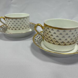 M9/【中古品】カップ&ソーサー リチャードジノリ 2客セット ティーカップ ブランド 食器 皿 ホワイト ゴールド ブルー まとめ