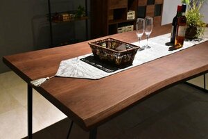 新品 一枚板風200cm幅ダイニングテーブル ウォールナット色 リビング食卓テーブル北欧モダン6人8人用おしゃれ家具 大型:ST27-4D07-KC