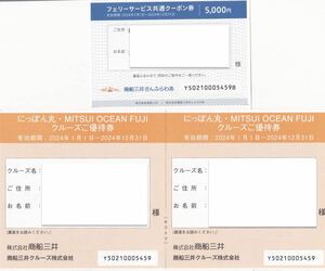 商船三井株主優待　フェリーサービス共通クーポン¥5000 日本丸クルーズ優待券2枚　期限2024年12月31日