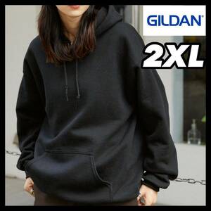 新品未使用 ギルダン GILDAN 8oz プルオーバー 無地かぶりパーカー 裏起毛 黒 ブラック 2XLサイズ ビッグシルエット