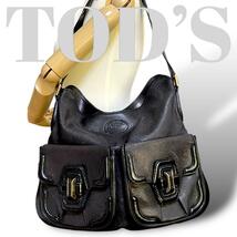 美品　トッズ TOD'S　ショルダーバッグ　オールレザー　斜め掛け　黒　ブラック　男女兼用 ユニセックス　ポケット_画像1