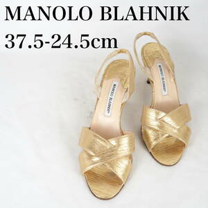 MK3087*MANOLO BLAHNIK*マノロブラニク*レディースサンダル*37.5-24.5cm*ゴールド