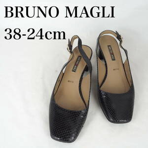 MK3090*BRUNO MAGLI*ブルーノマリ*レディースバックストラップパンプス*38-24cm*黒