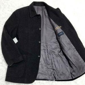 美品 L バーバリー 【極上の肌触り】 カシミア チェスター コート 内ポケット ノバチェック 黒 BURBERRY カシミヤ ハーフコート ウール