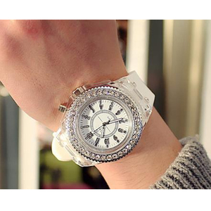 レディース 蛍光 カラフル ラインストーン 腕時計 アナログ クォーツ 腕時計 ホワイト;HP0481;