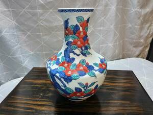 有田焼 今右衛門 花器 花瓶 錦椿絵 無傷