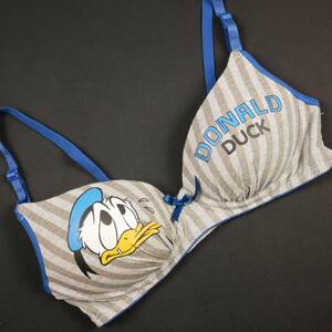 1947 美品 Disney ドナルドダックプリントデザインボーダー柄補正ブラ M グレー系 匿名配送