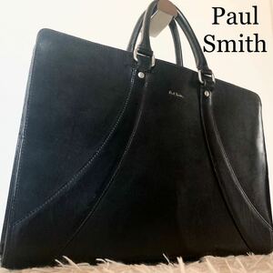 【美品】ポールスミス Paul Smith ブリーフケース ビジネスバッグ ハンドバッグ PC A4書類 メンズ 本革レザー ロゴ金具 ブラック 黒 