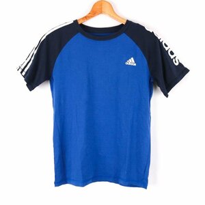 アディダス 半袖Tシャツ ラグラン袖 ロゴT スポーツウエア コットン メンズ Mサイズ ブルー adidas