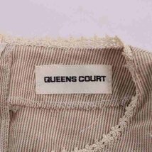 クイーンズコート ワンピース 半袖 花刺繍 リネン混 ウエストベルト付き レディース 9号サイズ ブラウン QUEENS COURT_画像3