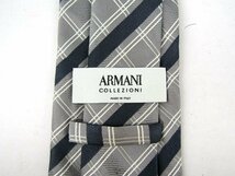 アルマーニコレッツォーニ ブランドネクタイ ストライプ柄 チェック柄 シルク イタリア製 メンズ グレー ARMANI COLLEZIONI_画像3