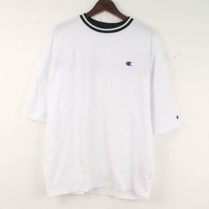 チャンピオン 半袖Tシャツ インナーシャツ スポーツウエア― ロゴ バッグプリント 白 メンズ Mサイズ ネイビー Champion