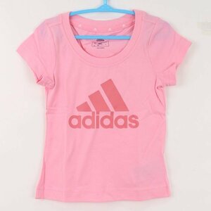 アディダス 半袖Tシャツ インナーシャツ スポーツウエア― 胸プリント 綿100% キッズ 女の子用 120サイズ ピンク adidas