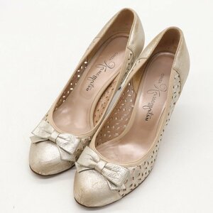 kanematsu pumps ribbon leather brand shoes shoes made in Japan lady's 23cm size Gold KANEMATSU