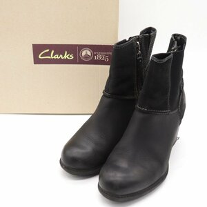 クラークス ショートブーツ レザー ブランド シューズ 靴 黒 レディース 24.5cmサイズ ブラック Clarks