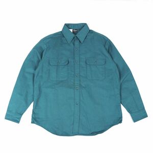 【デッドストック】90s/USA製 シャモアクロスシャツ L Prentiss ティール グリーン ワークシャツ ビンテージ アメリカ製
