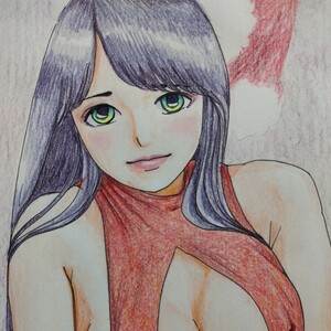 手描きイラスト オリジナル原画B5サイズ 色鉛筆画 サンタさんレオタード