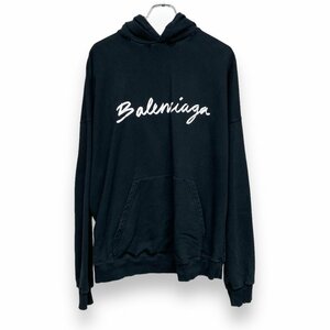 BALENCIAGA 22AW WIDE FIT HOODIE ダメージ加工ロゴフーディー パーカー サイズ2 ブラック 674986 TMVB5 バレンシアガ