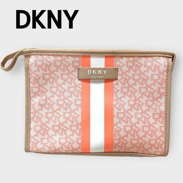 DKNY コスメティック　ポーチ　ピンク　総柄　オシャレ　ギフト　新品
