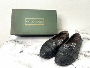 COLE HAAN/コールハーン 編み込みレザーモカシン メンズシューズ 靴 約25.5cmサイズ 箱付き