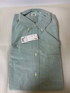 タグ付UNIQLOユニクロ オックスフォードシャツ 長袖/3XL/チェスト120～128cm/GREENグリーン系/綿100%/保管のヨレシワ等