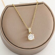 2連ダイヤCZ シンプル ゴールドネックレス necklace Gold Plated 18KGP 42_画像3