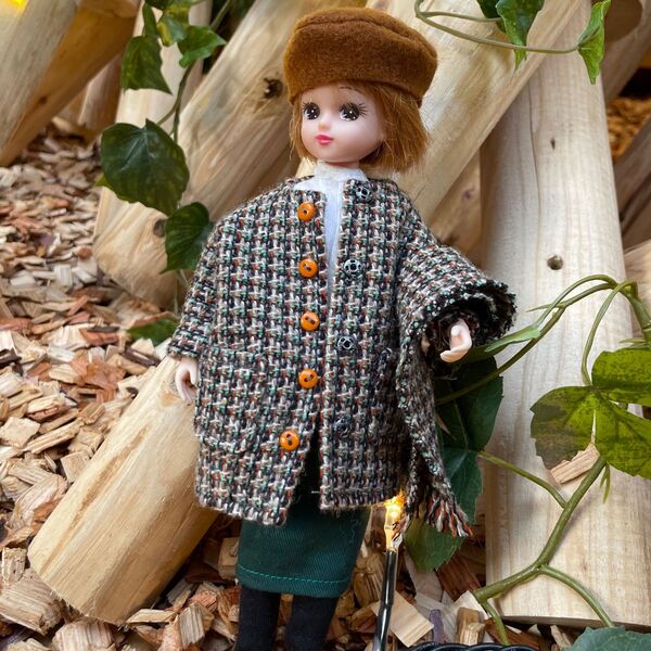 L2328 リカちゃん ハンドメイド 服 マフラー付き コクーンコート コーディネート